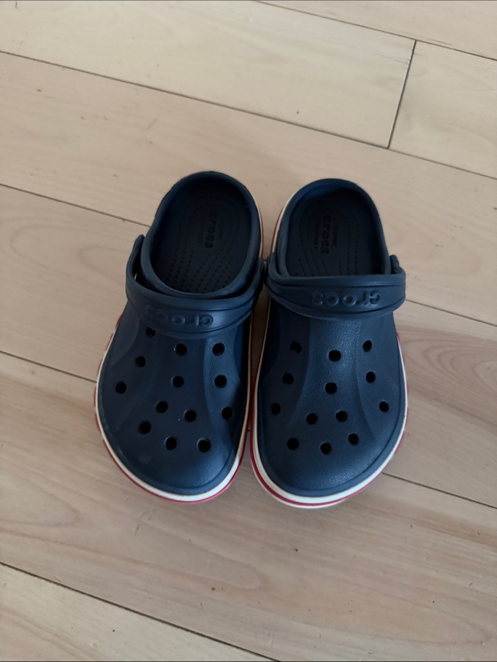 CROCS Kids Navy Clogs with White and Red Trim